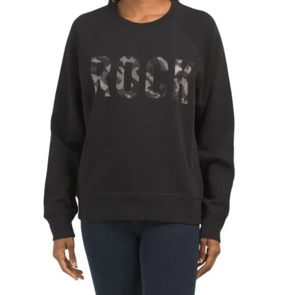 ZADIG & VOLTAIRE Sweatshirt Black Rock Camo Strass Stud Sparkle Rocker - Size S - Picture 1 of 8